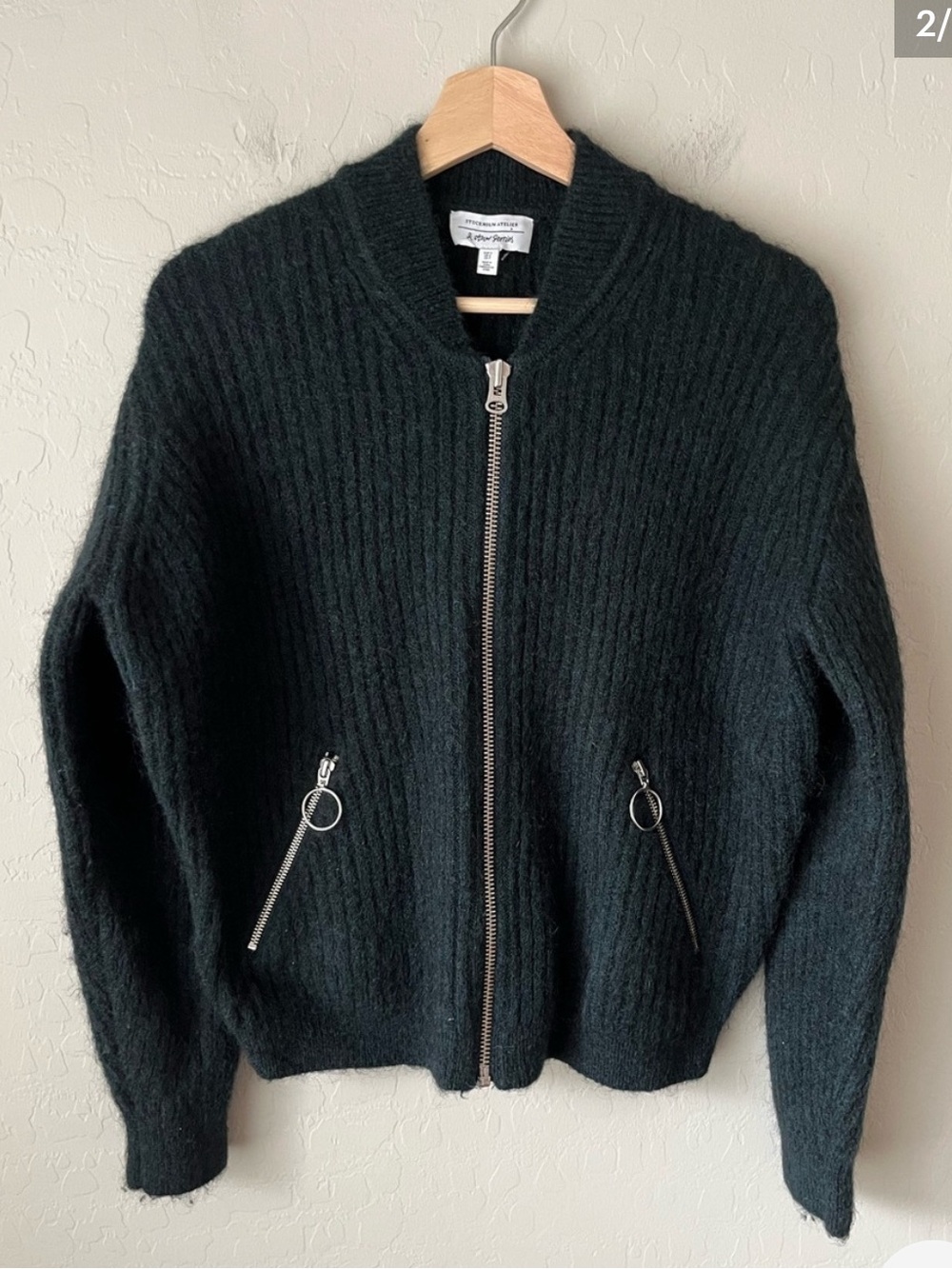 & Other Stories Forest Green Mohair Zip-up Bomber Cardigan, XS - EUC